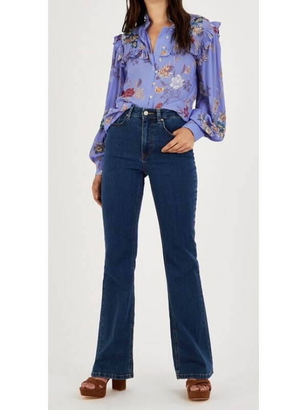 Bluză cu imprimeu floral și broderie, din viscoză sustenabilă-Albastru-36