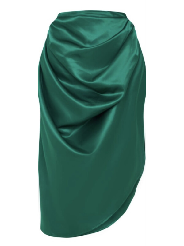 FUSTA MIDI LATERALĂ RUNCATĂ ȚESUTĂ VERDE SMERALDĂ