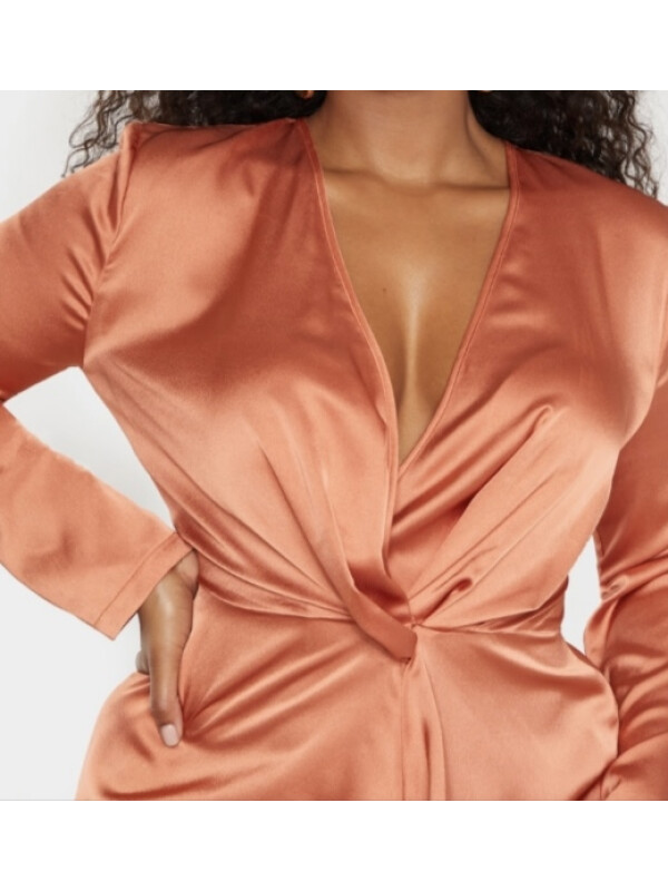 PLUS ROCHIE CU MÂNECĂ LUNGĂ DE SATIN RUST