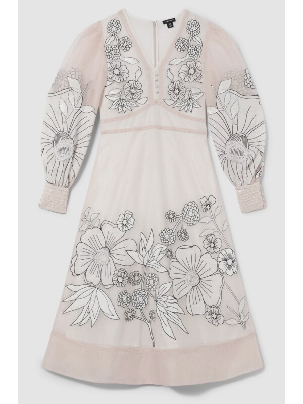 ROCHIE MIDI CREM CU BRODERIE 