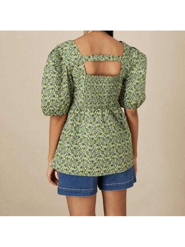 Top cu imprimeu floral,cu decolteu in forma de inima,verde