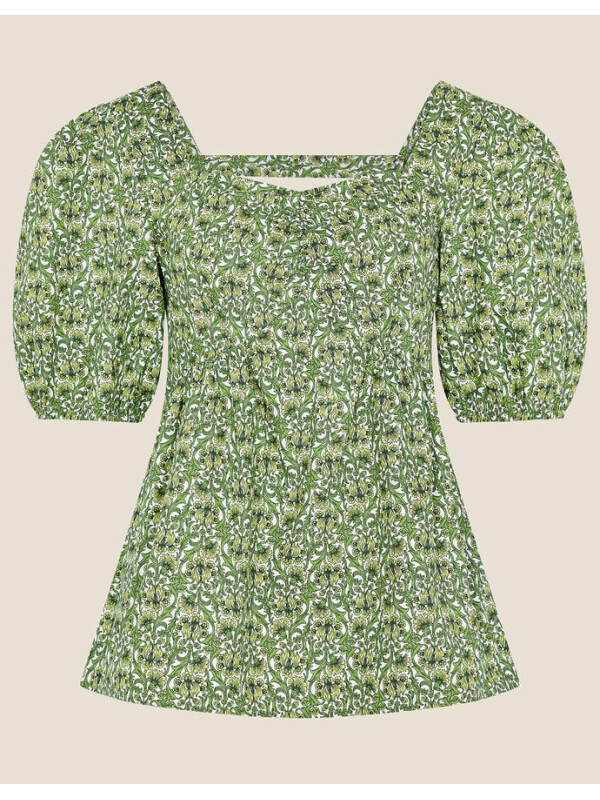 Top cu imprimeu floral,cu decolteu in forma de inima,verde