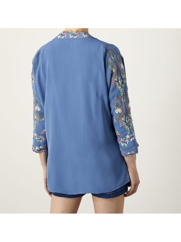 Kimono Hermione albastru, decorat cu detalii florale, realizat din vâscoză sustenabilă.-Monsoon-Albastru-S