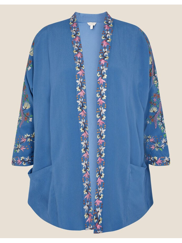 Kimono Hermione albastru, decorat cu detalii florale, realizat din vâscoză sustenabilă.-Monsoon-Albastru-S