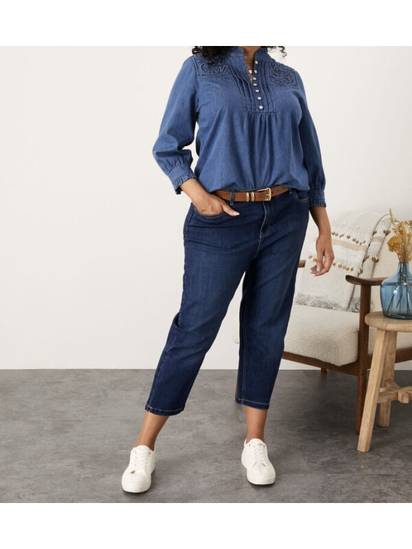 Cămașă din denim albastru cu broderie-Monsoon-Albastru-38