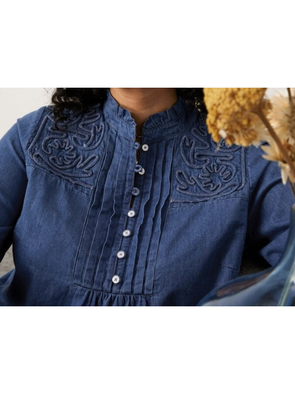 Cămașă din denim albastru cu broderie-Monsoon-Albastru-36