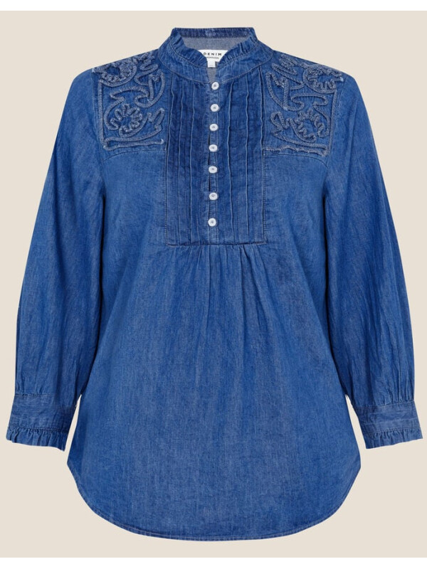 Cămașă din denim albastru cu broderie