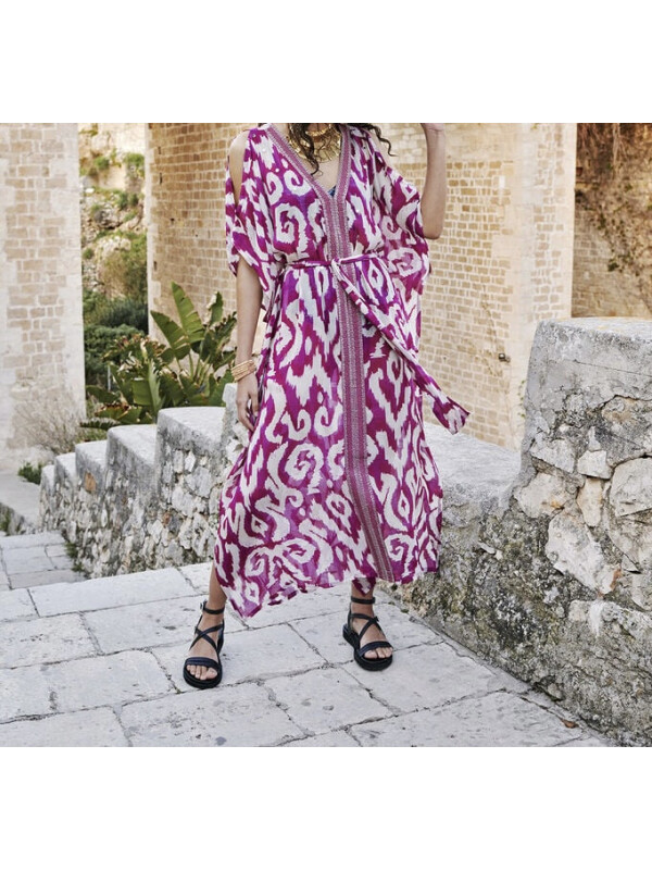 Kaftan maxi cu imprimeu Ikat