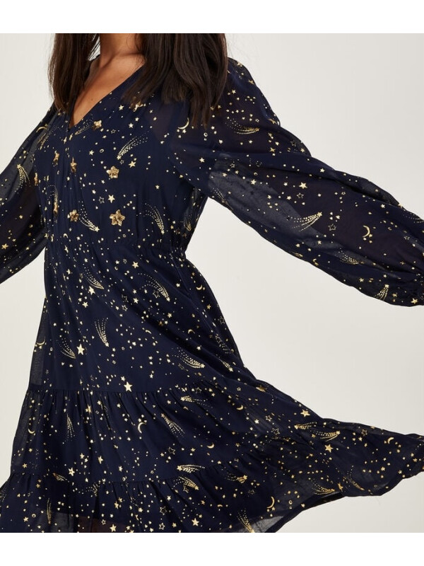 Rochie Constella albastră cu paiete și detalii -Monsoon-Bleumarin-S