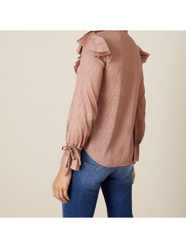 Bluză Julie maro cu volane și mâneci lungi-Monsoon-Maro-5XL