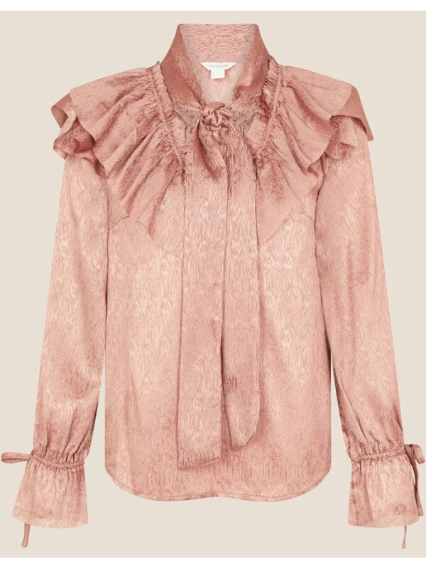 Bluză Julie maro cu volane și mâneci lungi