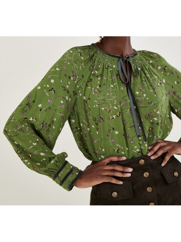 Top verde cu imprimeu delicat și paiete, realizat din LENZING™ ECOVERO™-Monsoon-Verde-S