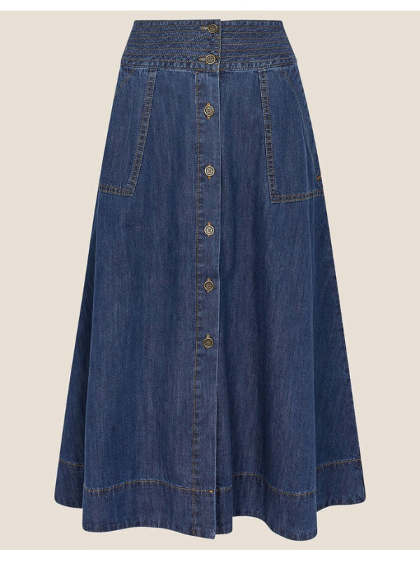 Fustă midi A-line din denim albastru Bryton