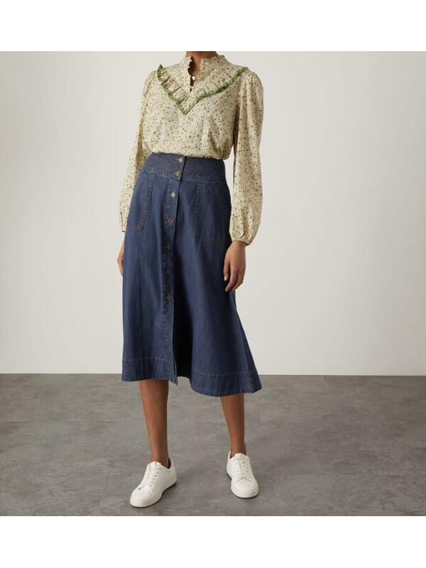 Fustă midi A-line din denim albastru Bryton-Monsoon-Bleumarin-36