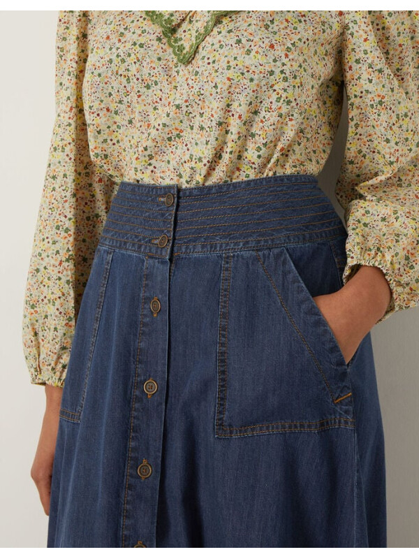 Fustă midi A-line din denim albastru Bryton-Monsoon-Bleumarin-36