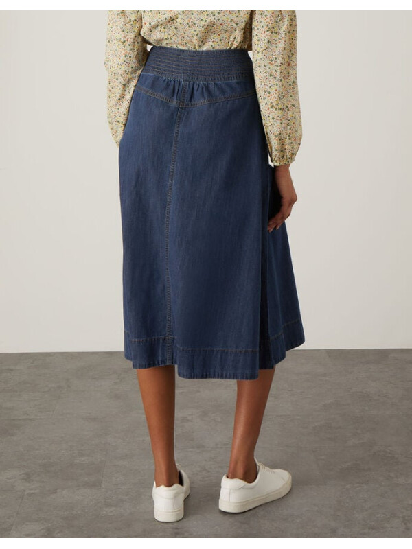 Fustă midi A-line din denim albastru Bryton