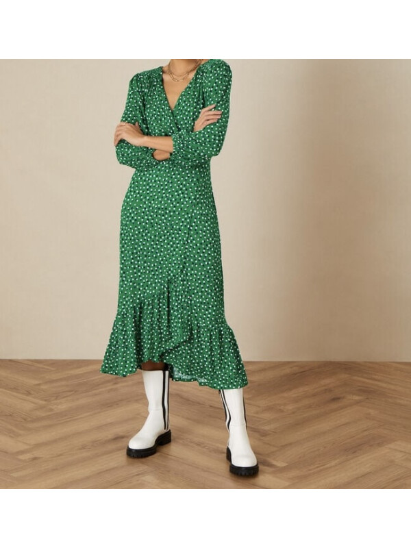 Rochie din jerseu cu buline verde