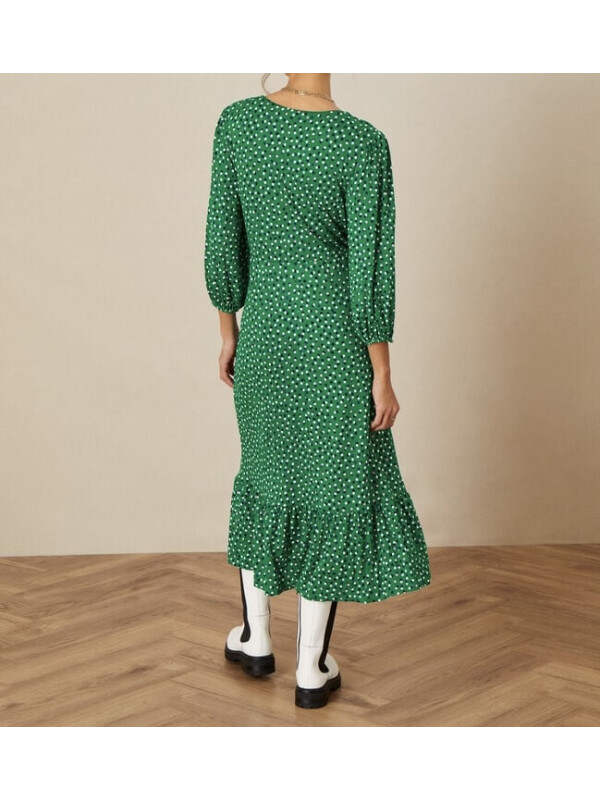 Rochie din jerseu cu buline verde