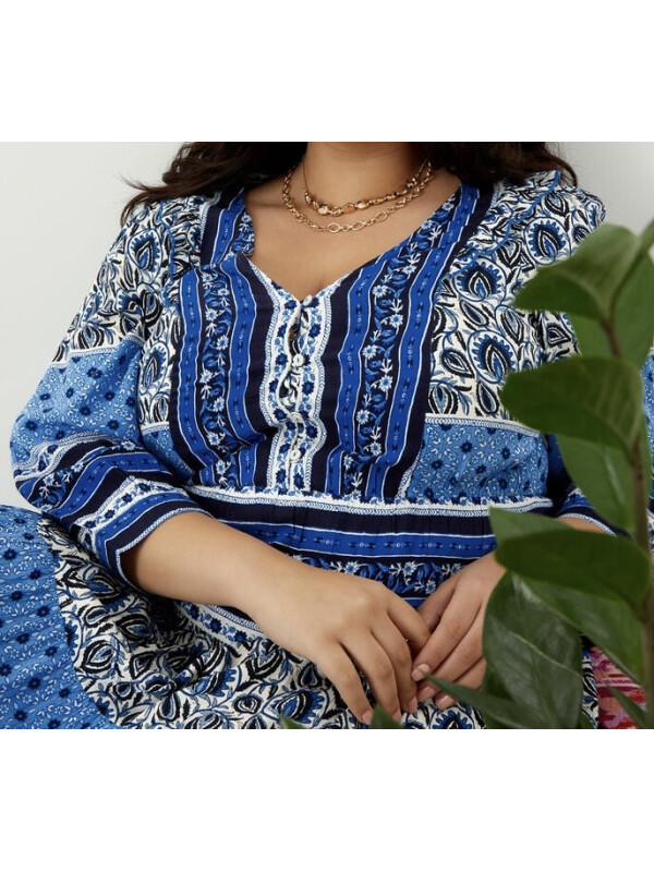 Rochie cu imprimeu cu dungi heritage border albastru