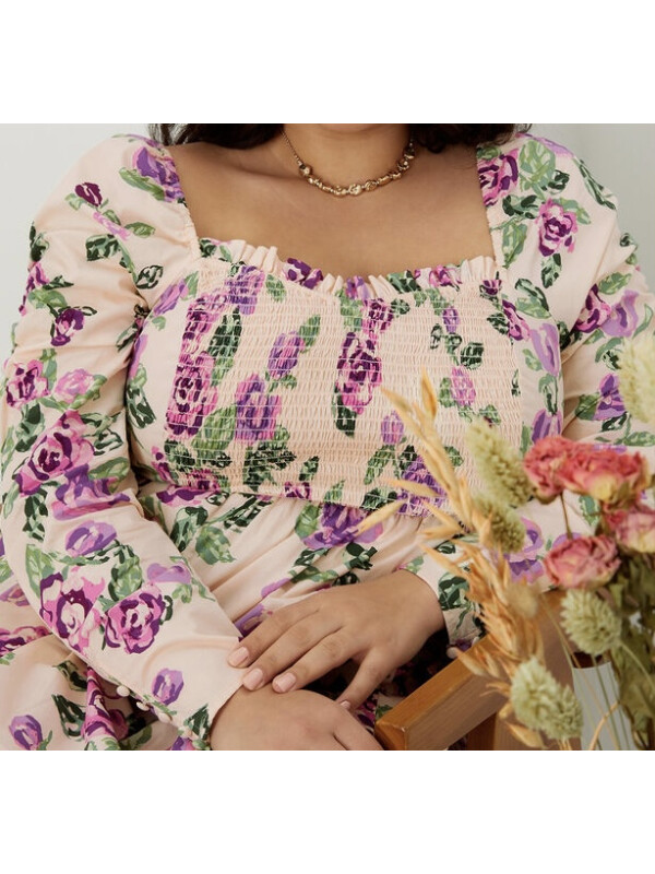 Rochie Reeta midi cu imprimeu floral,culoare ivory