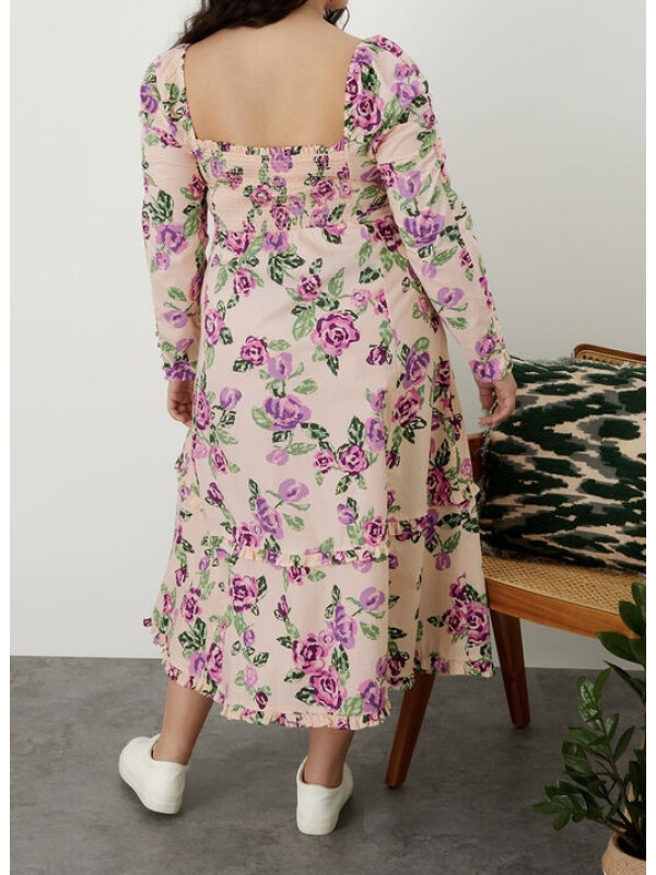 Rochie Reeta midi cu imprimeu floral,culoare ivory-Crem-XL