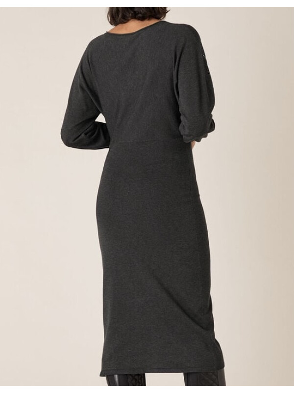 Rochie tricotată Star cu pietre aplicate și LENZING™ ECOVERO™, gri-Gri-S