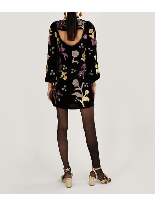Rochie tunică din velur neagră cu aplicații Terry-Negru-48