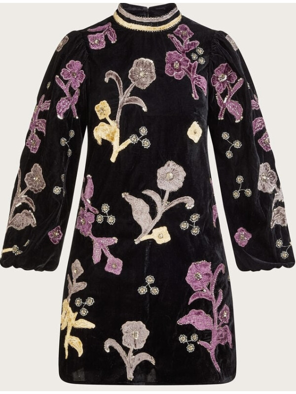 Rochie tunică din velur neagră cu aplicații Terry-Negru-48