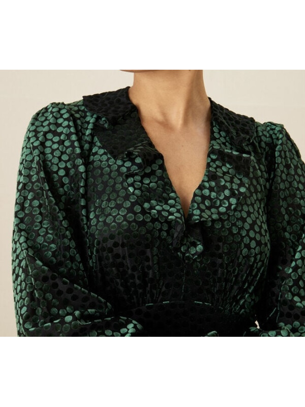 Rochie midi Kim verde cu imprimeu cu puncte