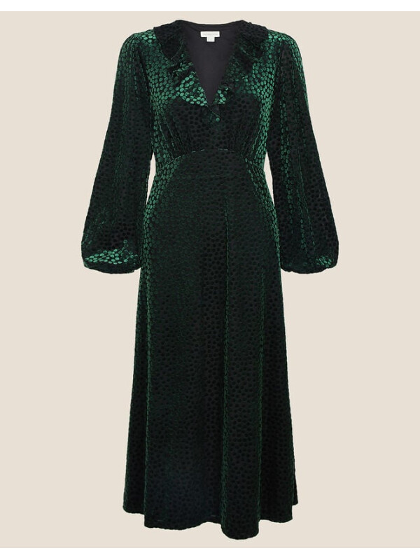 Rochie midi Kim verde cu imprimeu cu puncte-Verde-40