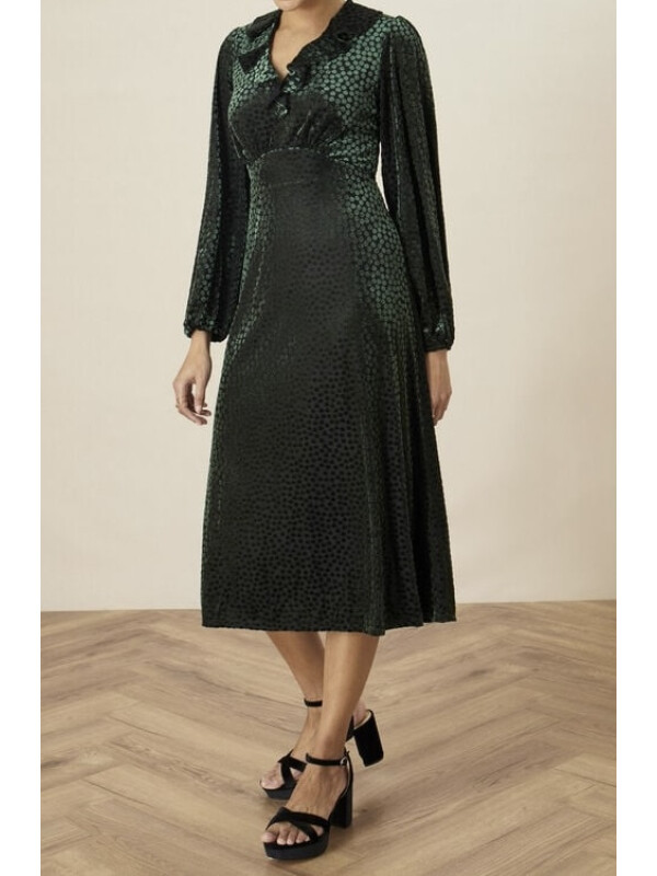 Rochie midi Kim verde cu imprimeu cu puncte-Verde-40