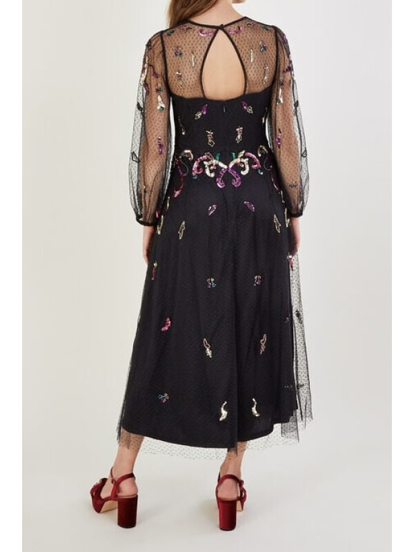 Rochie midi Colbie cu detalii strălucitoare, neagră.