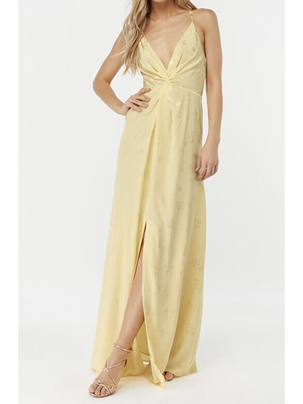 Rochie Karlie cu nod frontal din jacquard, galben. 