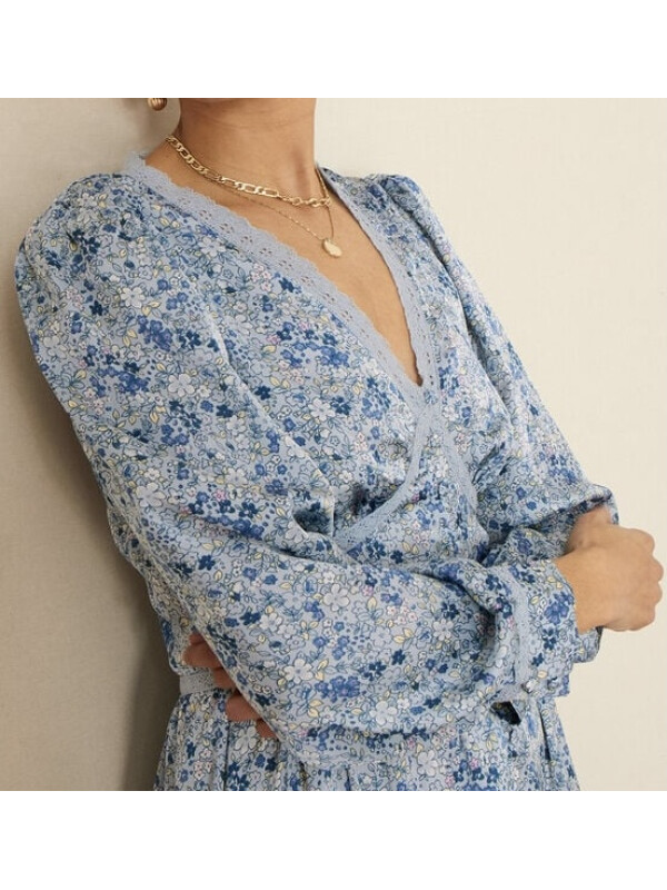 Rochie tip tea Ditsy din poliester reciclat, albastră