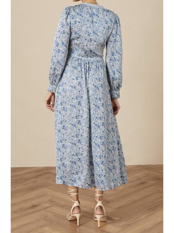 Rochie tip tea Ditsy din poliester reciclat, albastră