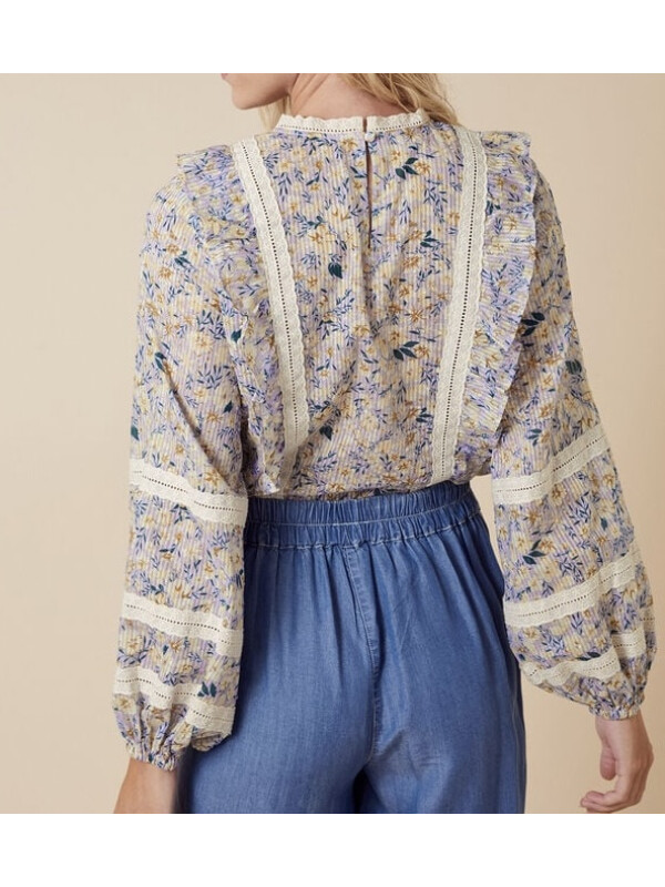 Top prairie floral și din dantelă brodată, mov