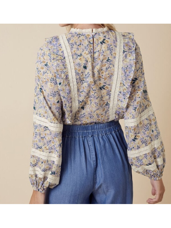 Top prairie floral și din dantelă brodată, mov-Mov-50