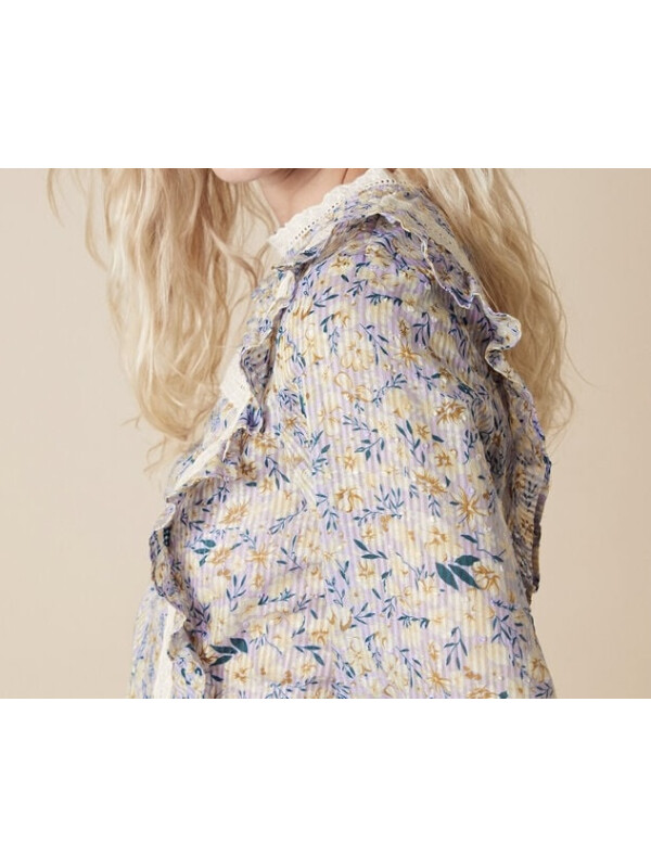 Top prairie floral și din dantelă brodată, mov