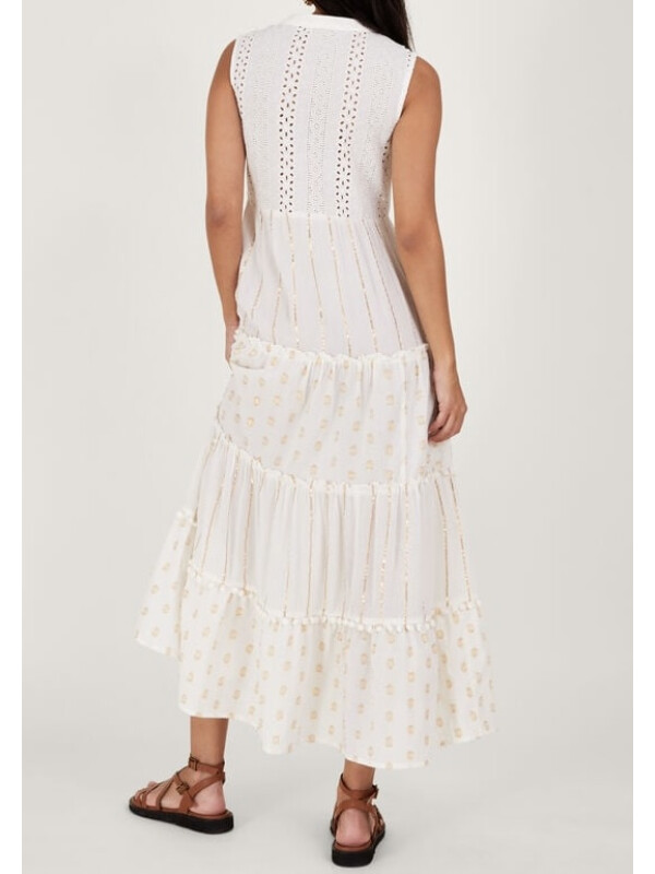 Rochie maxi kaftan metalică,ivory-Crem-S