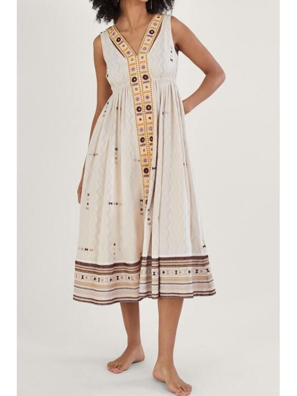 Rochie statement cu broderie în formă de V-Crem-S