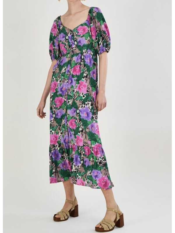 Rochie tip tea Effie cu imprimeu, camel.