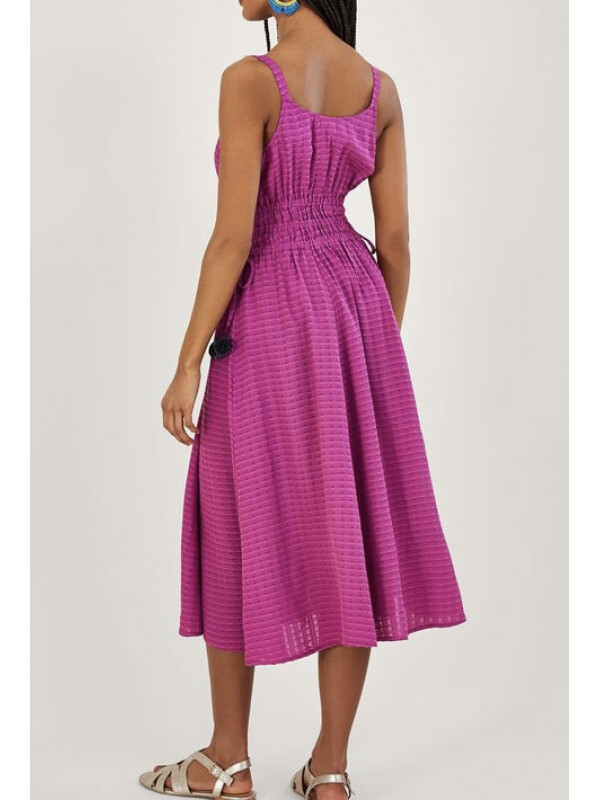 Rochie midi simplă, cu textură ușoară și bandă decorativă-Mov-M