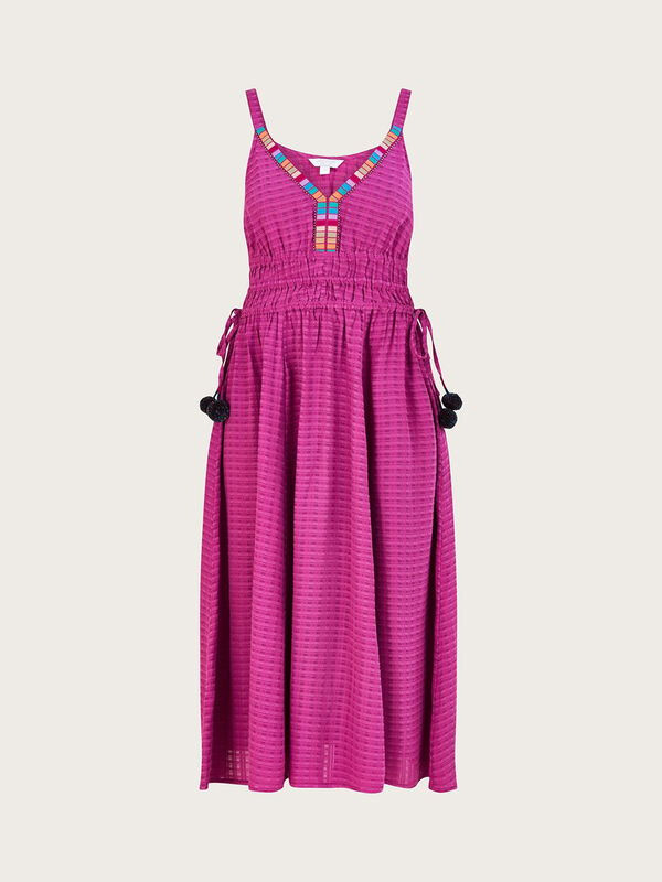 Rochie midi simplă, cu textură ușoară și bandă decorativă-Mov-M