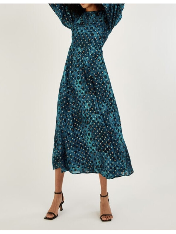 Rochie midi cu imprimeu animal print, realizată din viscoză sustenabilă