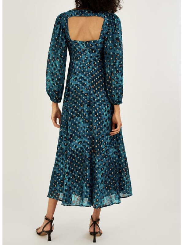 Rochie midi cu imprimeu animal print, realizată din viscoză sustenabilă