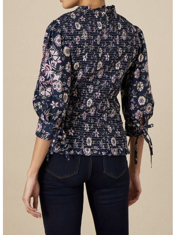 Bluză cu imprimeu floral și fronseuri 