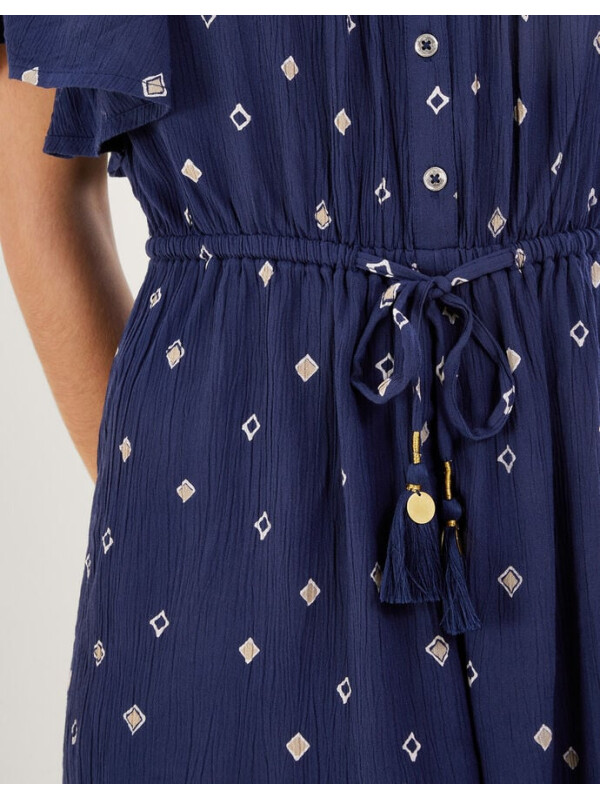 Salopetă scurtă albastră cu imprimeu decorativ-Bleumarin-S