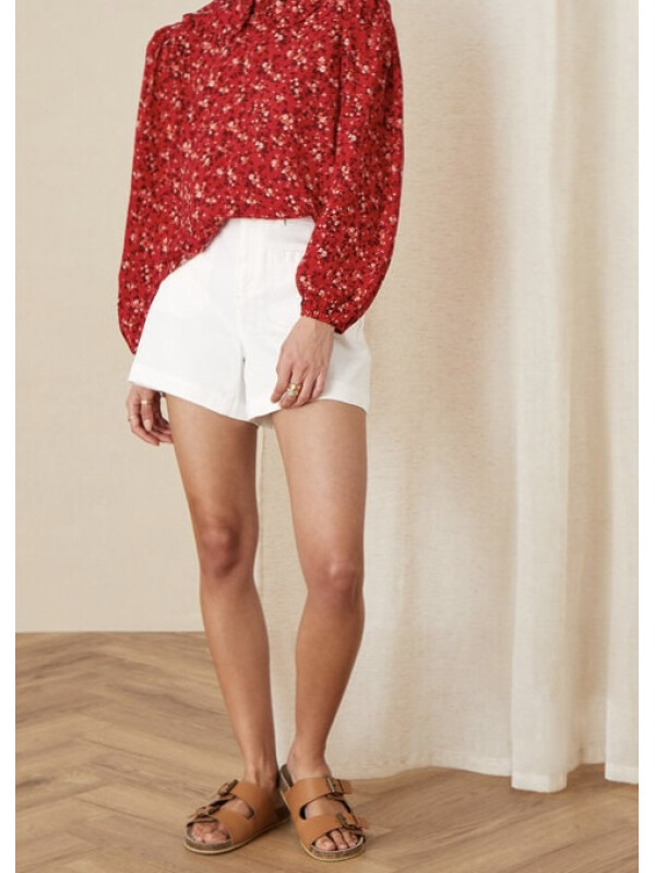 Bluză cu guler cu volane și imprimeu floral mărunt-Rosu-XL