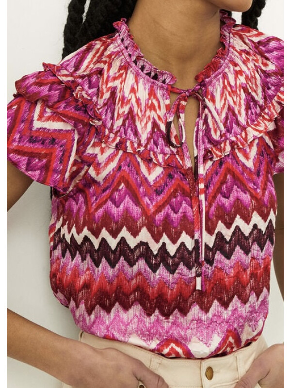 Bluză cu imprimeu încrețit, realizată din poliester reciclat