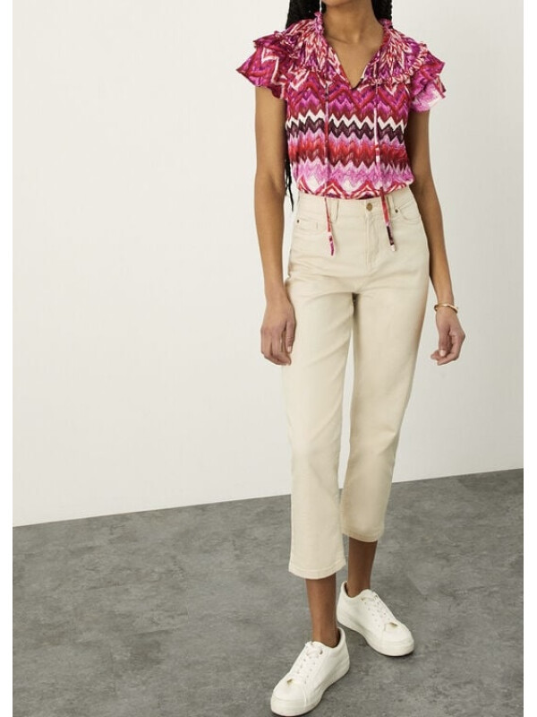 Bluză cu imprimeu încrețit, realizată din poliester reciclat